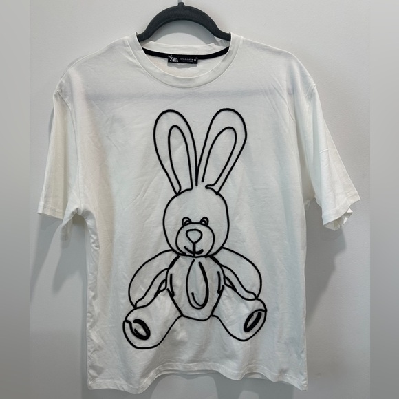 Zara womans White T-Shirt with Bunny Outline size S never worn - Picture 3 of 6